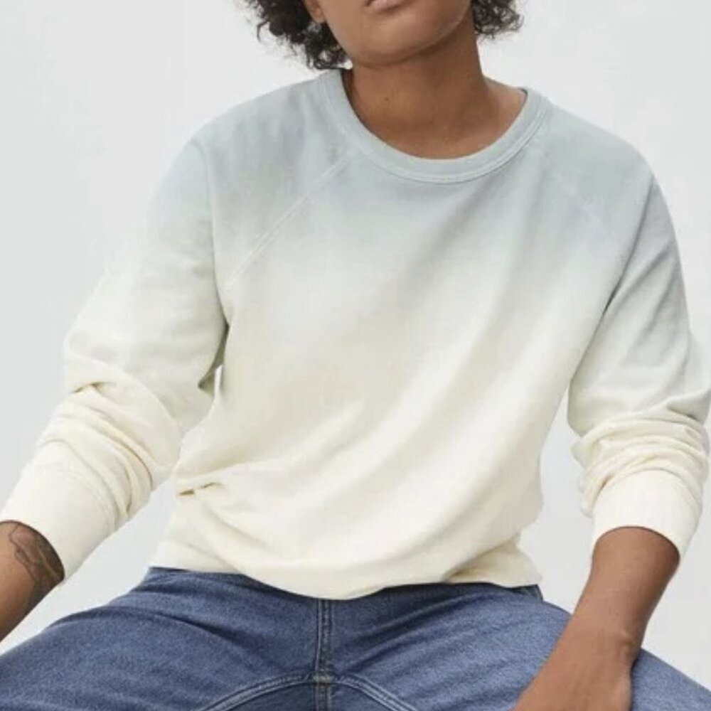 Everlane Lightweight French Terry Crewneck Green Cream Ombre Sweatshirt Size XS